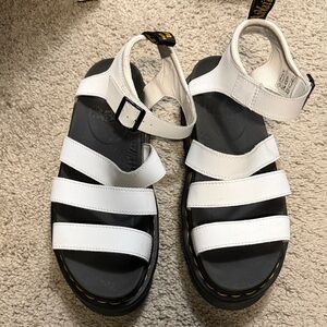 Dr. Martens White and Black Strappy Platform Sandals